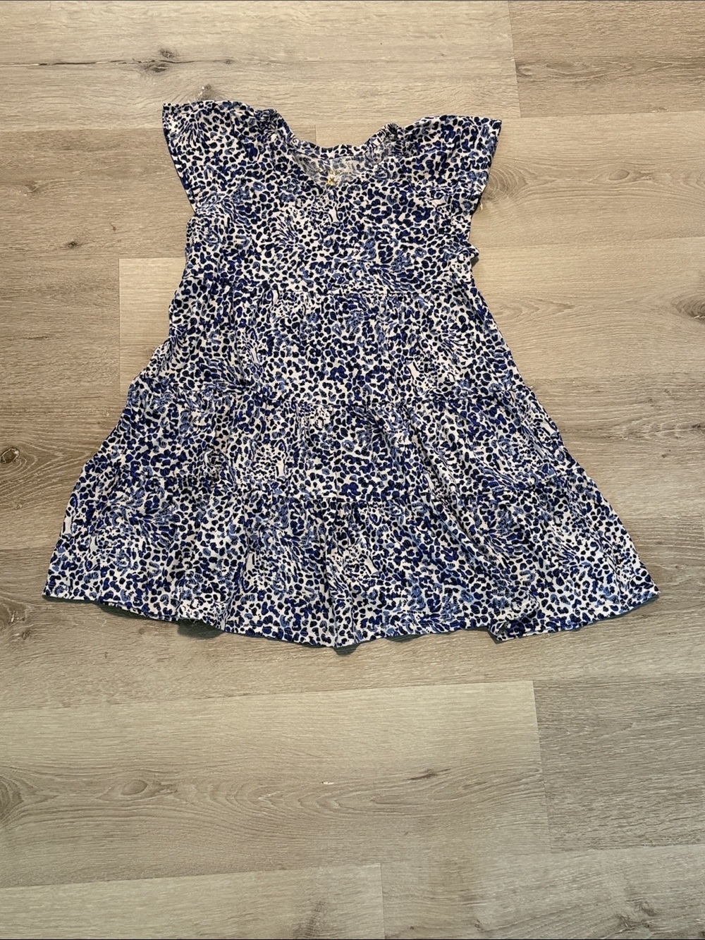 Lilly Pulitzer Blue and White Leopard-Print Tiered Flutter Dress
